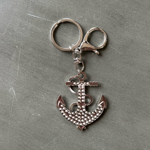 Anchor Allover Black Rhinestone 4" Nautical Sailing Bag Purse Charm Keychain - Picture 2 of 3